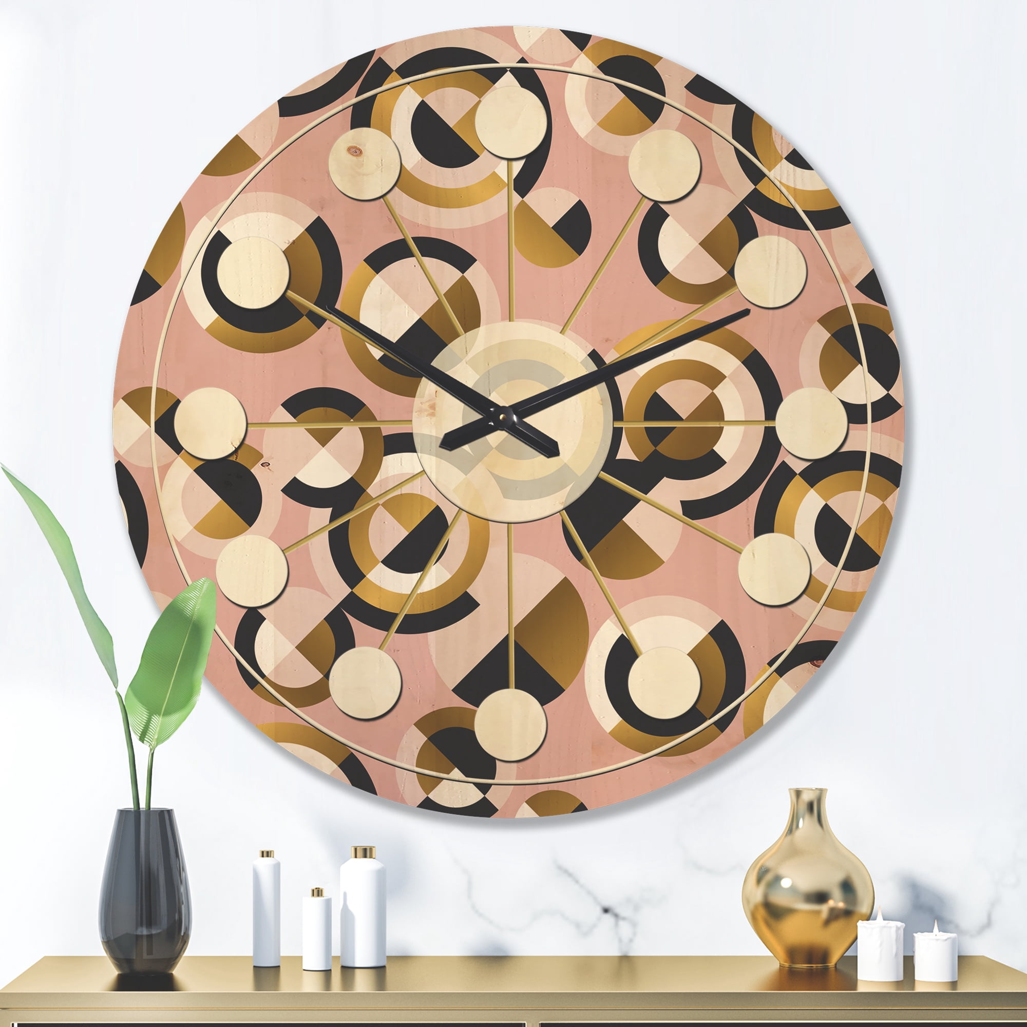 Designart 'Circular Geometric Shapes Retro pattern II' Mid-Century Modern Wood Wall Clock