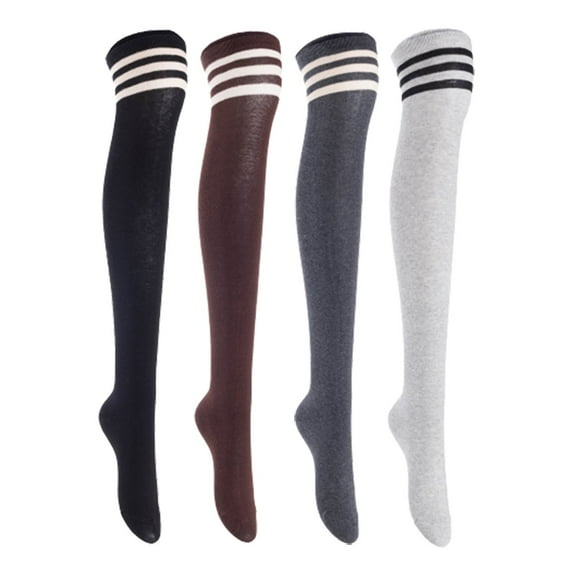Lian LifeStyle Women's 4 Pairs Adorable Comfortable Soft Thigh High Over Knee High Cotton Socks, Size 6-9, JMYP1022 Black, Coffee, DarkGrey, LightGrey