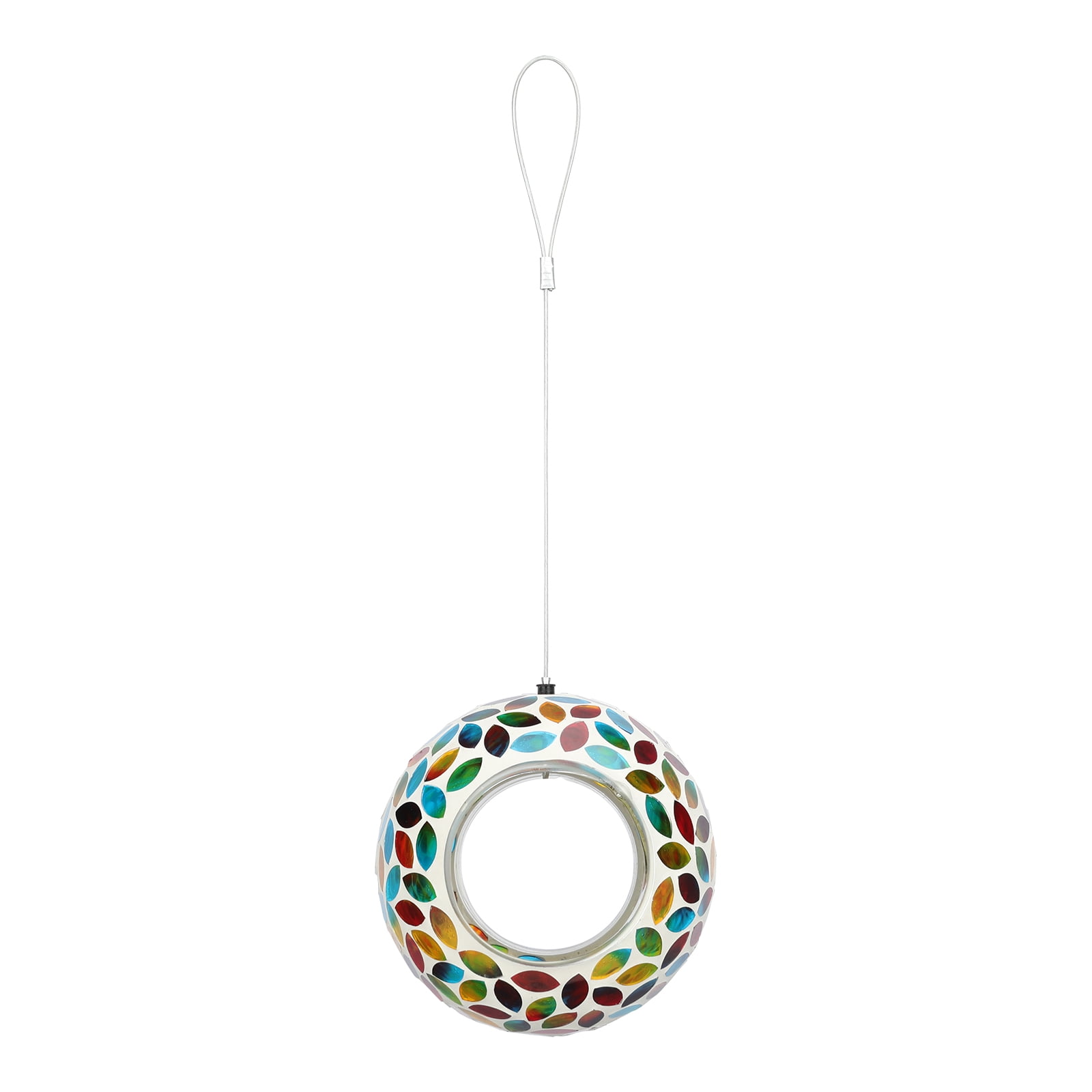 WONDER GARDEN Fly-Through Bird Feeder Mosaic Circle, Garden Hanging Hummingbird Feeder Outdoor for Wild Birds, Multi Color Droplets