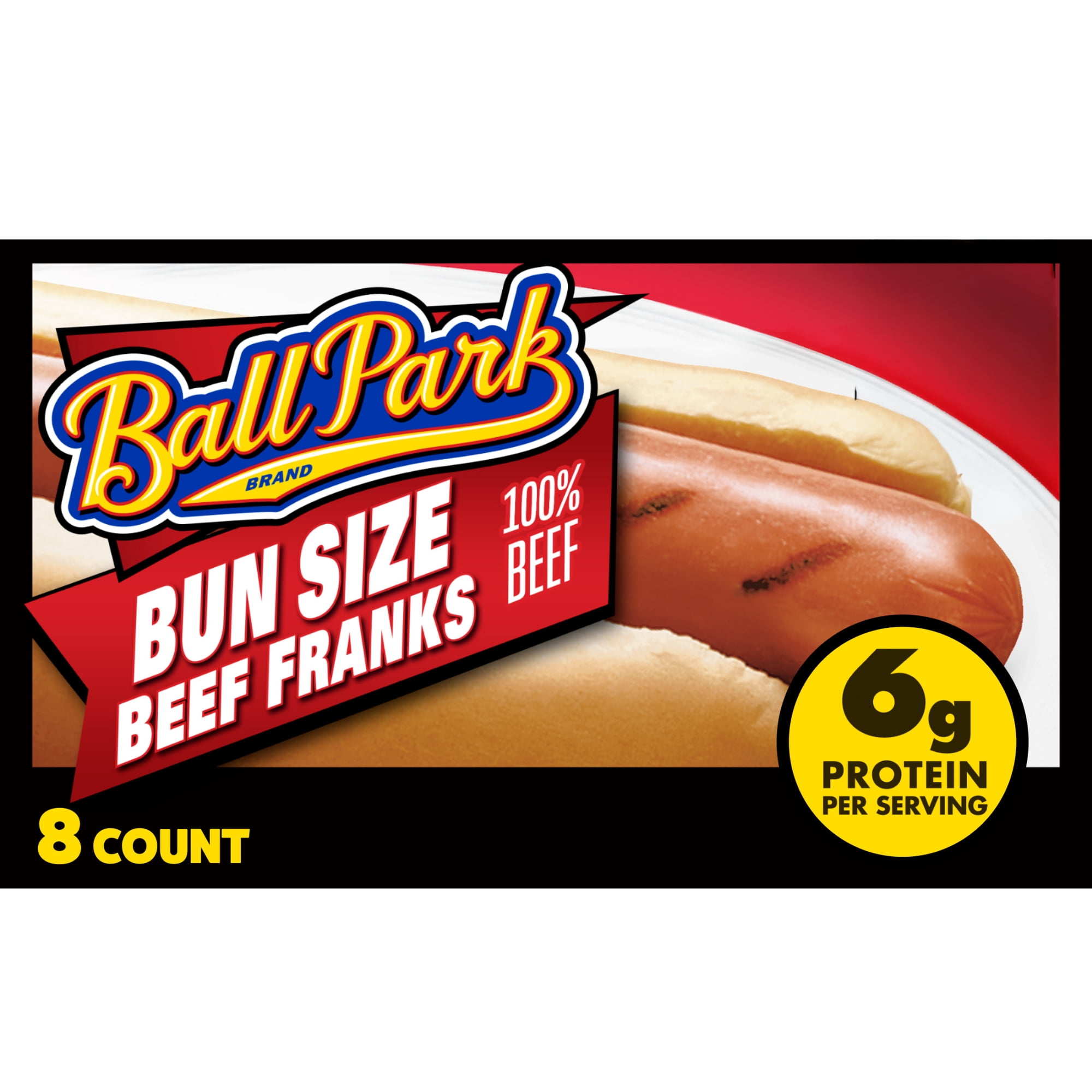 Ball Park Bun Length 100% Beef Hot Dogs, 15 oz, 8 Count, 6g Protein per Serving (Refrigerated)