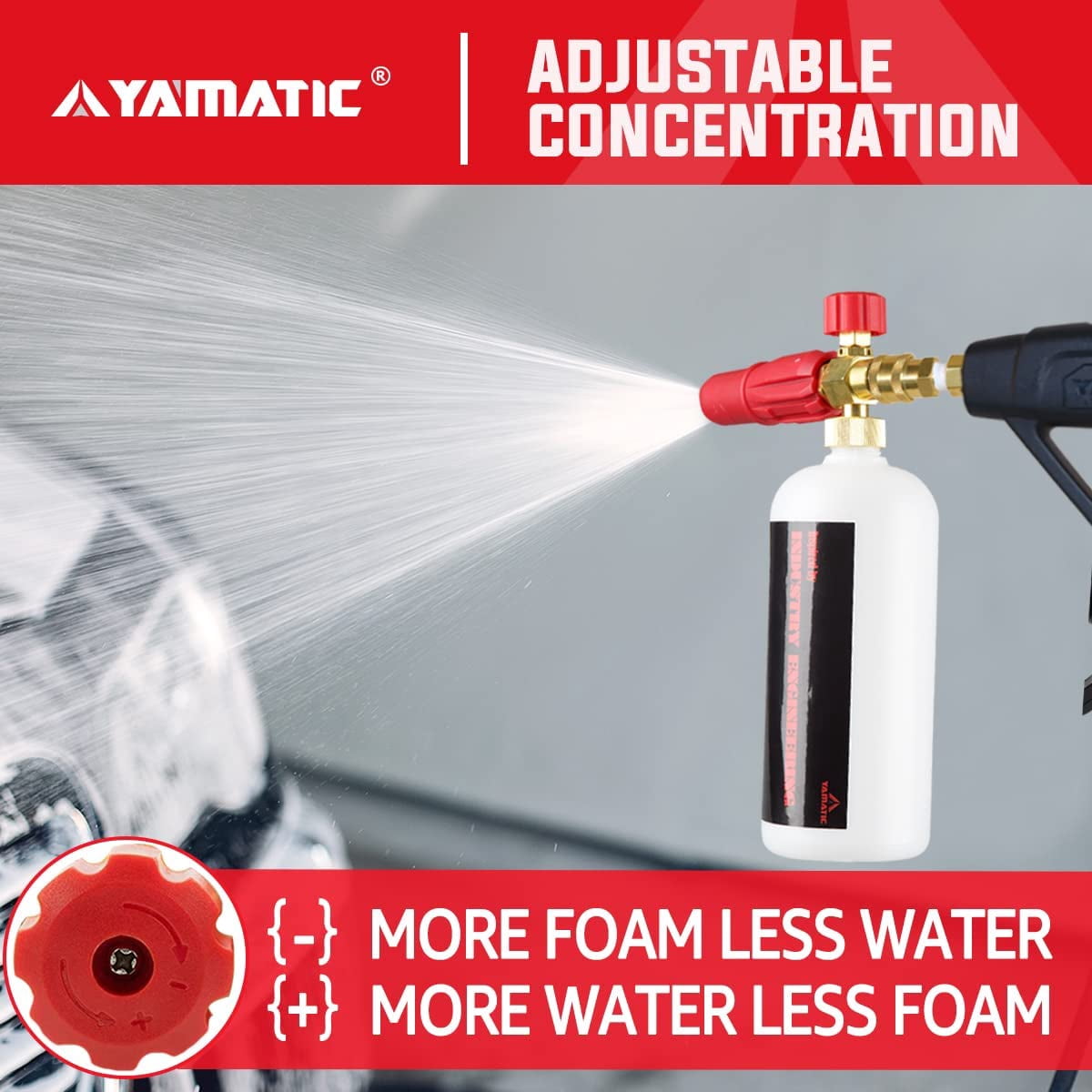 YAMATIC Short Pressure Washer Gun with Foam Cannon, 4000 PSI, M22-14mm & M22-15mm Adapters, Quick Connect