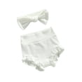 thumbnail image 2 of Xingqing Infant Baby Girls Bloomers Diaper Cover High Waist Elastic Ruffle Shorts Solid Color Underwear Headbands Set, 2 of 7