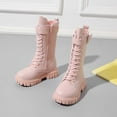 thumbnail image 5 of GJSYRH Girls Platform Boots Wedge Combat Gothic Chunky Heel Lace Up Mid Calf Punk Motorcycle Shoes Pink 10-10.5 Years, 5 of 7