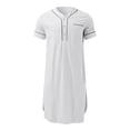 thumbnail image 2 of SWSMCLT Men's Short Sleeve Nightshirt Cotton Night Shirt Pocket Knee Length Sleepwear Robe Soft Nightgown White Large, 2 of 3