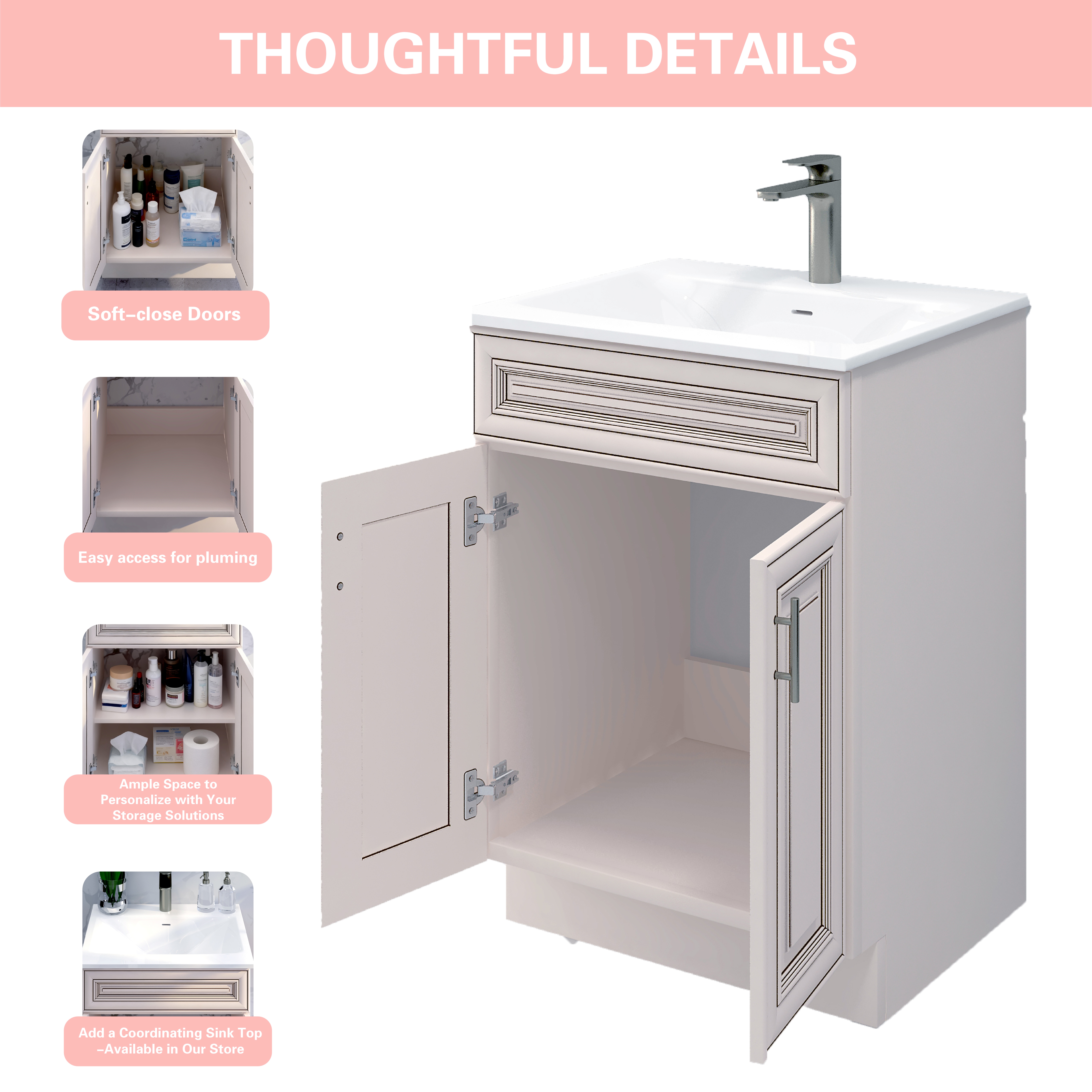 Sink Base Bathroom Vanity Ready-to-Assemble Bathroom Cabinet 30" Width Vanity Base in Antique White