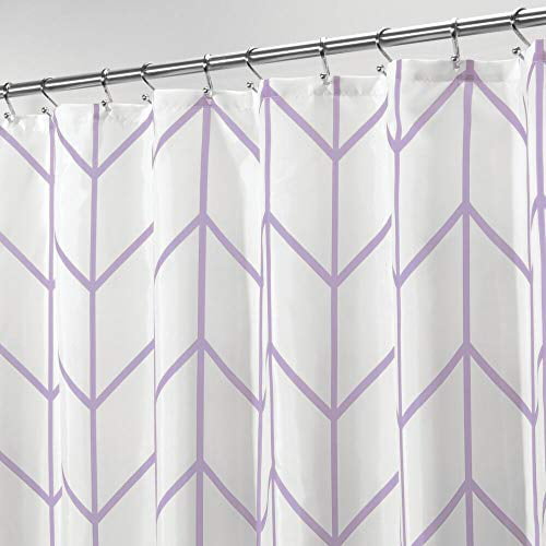Machine Washable Gray for Bathroom Showers mDesign Decorative Herringbone Print Stalls and Bathtubs Easy Care Fabric Shower Curtain with Reinforced Buttonholes