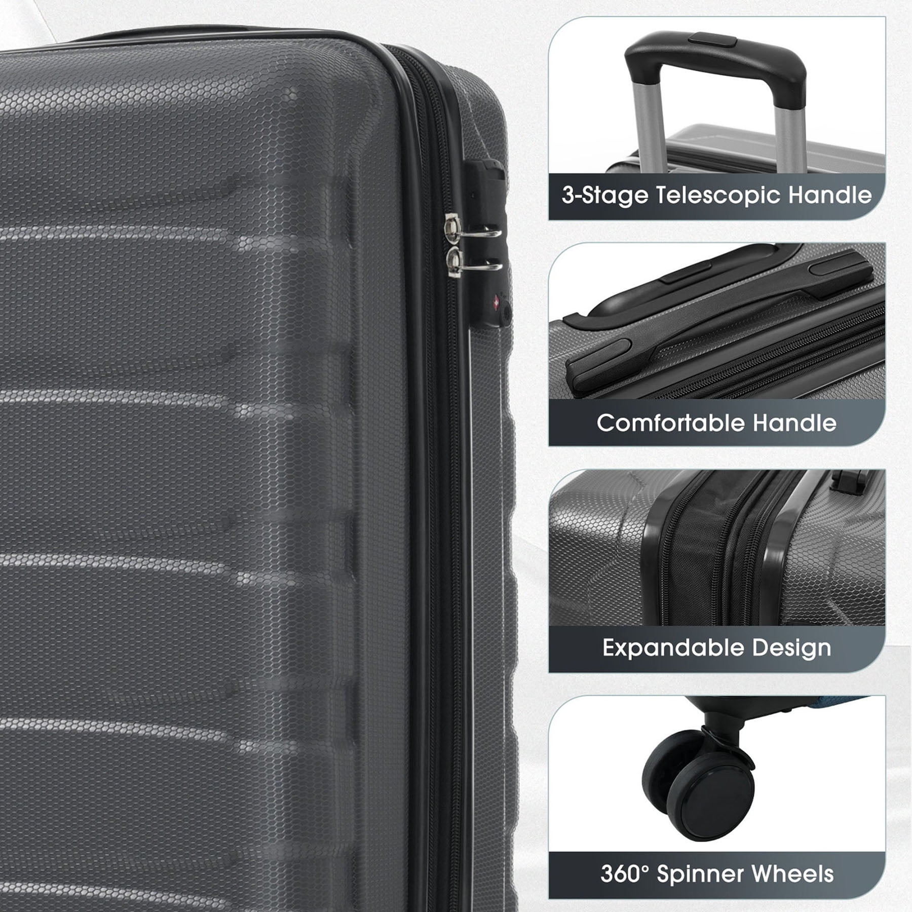 S-HOME 20" ABS Hardshell Carry-On Luggage, Expandable Spinner Suitcase with TSA Lock and Scratch-Resistant