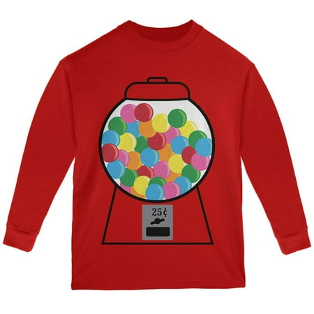 Candy Gumball Machine Costume Youth Long Sleeve T Shirt Red Youth X-SM