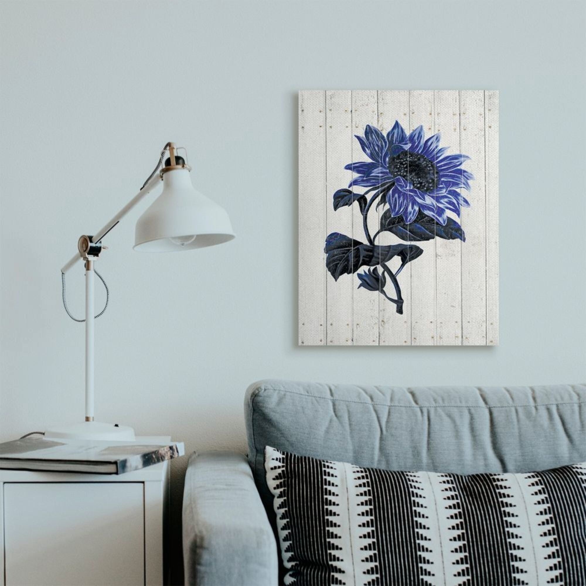 Stupell Industries Blue Sunflower Illustration White Farm Fence Design Design by JG Studios, 30" x 40"