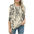 thumbnail image 6 of Njagoc3 Womens Crew Neck 3/4 Sleeve Top, Beige - Black Vertical Stripe Print Shirt, Classic for Weekend Strolls, 6 of 6