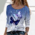 thumbnail image 2 of Blusa de manga larga con cuello redondo y estampado de flores florales para mujer Pompotops  FGAJ6670, 2 of 4