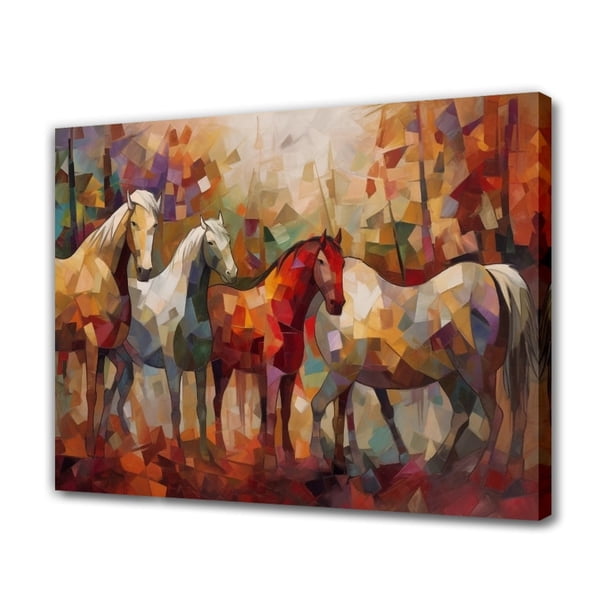 Póster de lienzo de arte moderno con caballos rojos y marrones, decoración de dormitorio, paisaje deportivo, decoración de oficina, regalo, estilo marco, 12 x 18 pulgadas (30 x 45 cm)