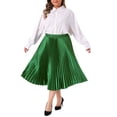 thumbnail image 2 of Agnes Orinda Women's Plus Size Pleated Stretchy High Waist Metallic Shiny Midi Skirt 1X Green, 2 of 7