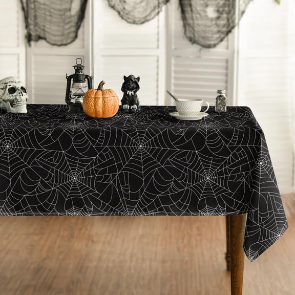 Halloween Tablecloth 60x60 Inch Square, Cobweb Black Washable Table Cover for Party Picnic Dinner Decor