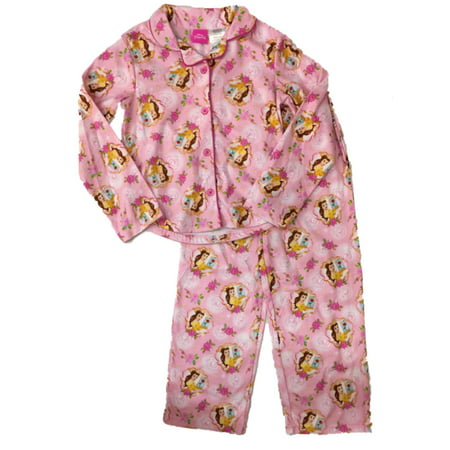 Disney Beauty & The Beast Girls Pink Flannel Princess Belle Pajamas Sleep