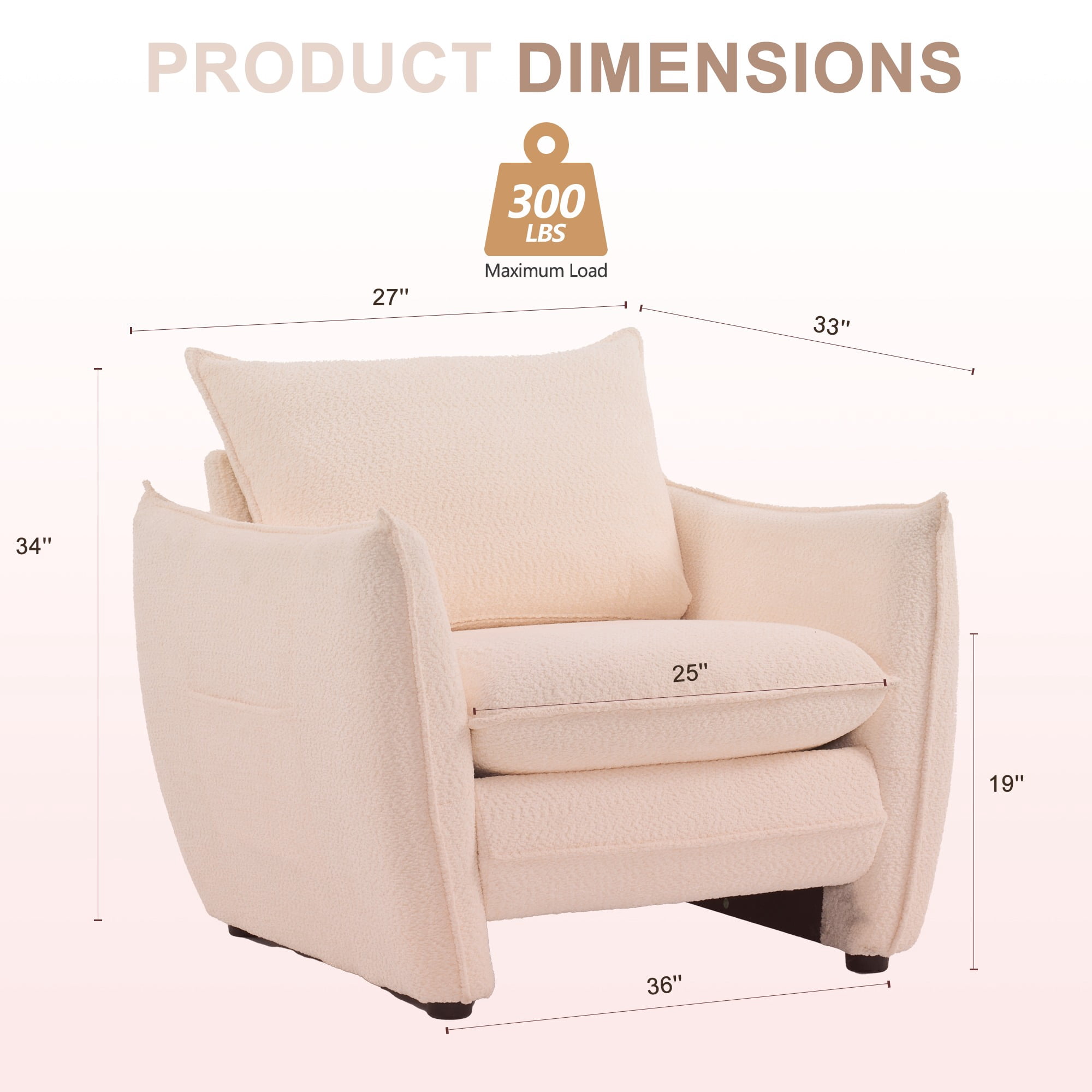 ENYLAY Modern Beige Cloud Chair, Plush Upholstered Sofa Chair, Comfy Single Armchair with Removable Cushions for Living Room, Bedroom, Office