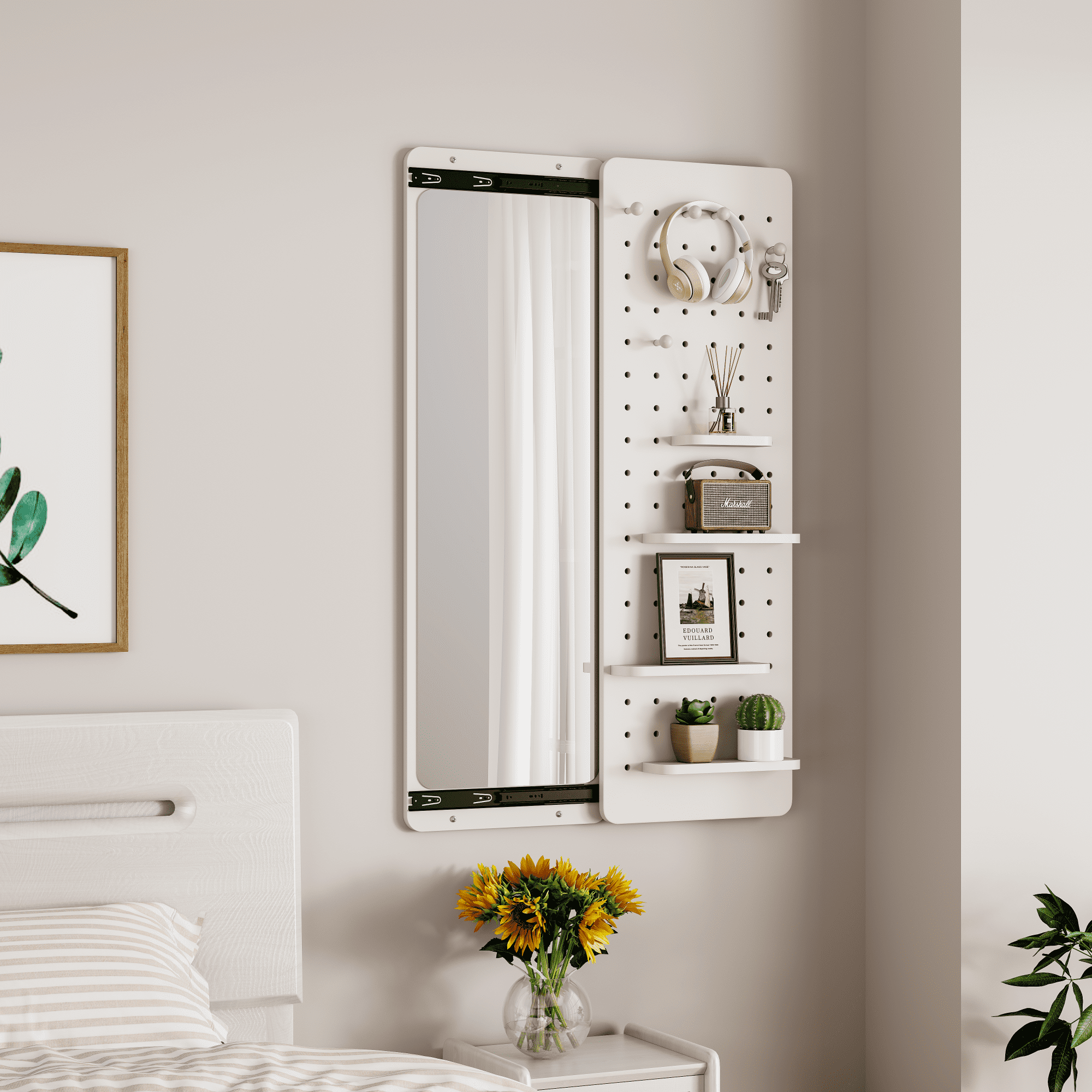 Leumius 47.6"x15.7" Full-Length Mirror, Multi-functional Design Panel Wall-Mounted Full-Length Mirror, Can be Pushed and Pulled for Bedroom Living Room Entrance White