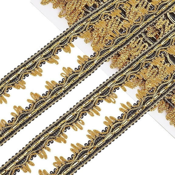 18 Yards Black and Gold Woven Ribbon Flower Metallic Lace Edging Trim Vintage Decorated Gimp Fringe Upholstery Trimming for Jewelry Making Sewing Crafts Dress Home Decor DIY Supply