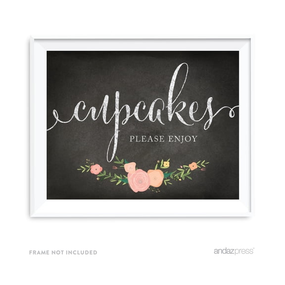 Cupcakes, Please Enjoy Chalkboard & Floral Roses Wedding Party Signs
