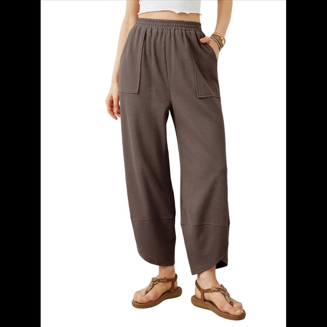 Pantalones Anchos y Holgados para Mujer, Estilo Palazzo Harén, Informales, con Cintura Elástica y Bolsillos. Café M