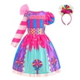 thumbnail image 4 of KLKCMS Robe Bonbon pour Petites Filles Col Rond Arc-en-Ciel Robe pour Danse Carnaval Mariage S S, 4 of 9