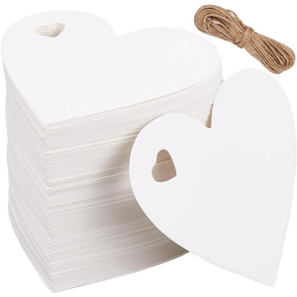 200Pcs Blank Heart Tags Craft Show Price Tags with Jute String Small White 6 x 6.5cm Paper Hanging Writable Display Pricing Name Labels for Wrapping Pricing Wedding Arts Crafts Decorations