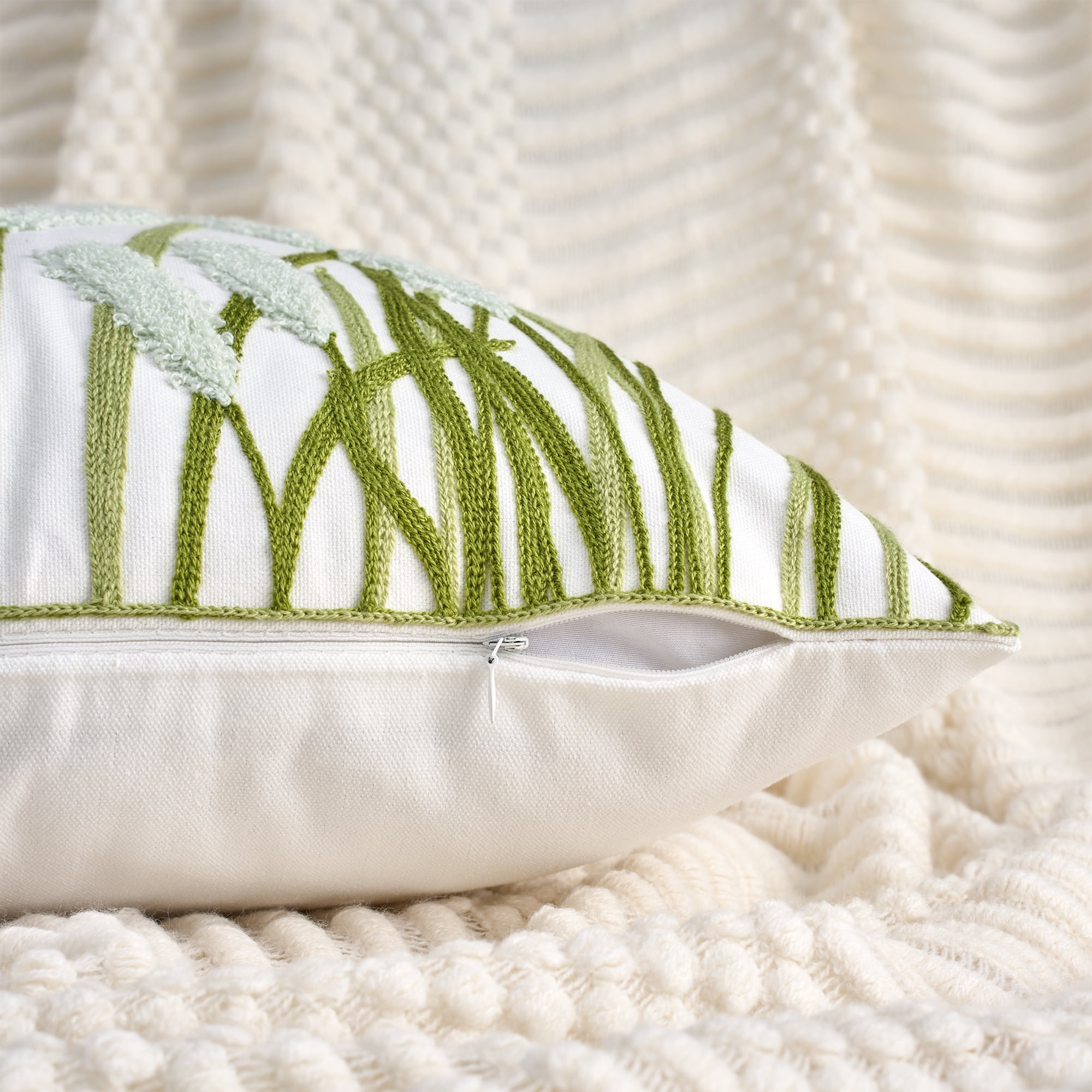 Unique Bargains Cotton Boho Plant Embroidery Soft Square Throw Pillow Covers Green