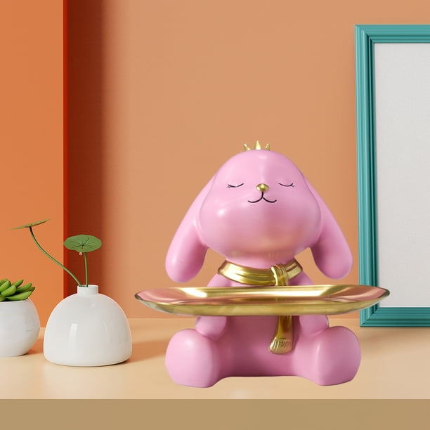 Decoración del dormitorio d de la joyería del del de la bandeja del almacenamiento de la tenencia del conejo de , rosado Macarena Escultura de escritorio