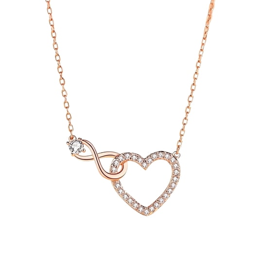 Cherishthese, Rose Gold Infinite Love Necklace, Cubic Zirconia Gemstone 0.78 in, Chain Length 17.7-19.7 in. Silver, Plated Romantic and Fashionable Suitable for Gift Giving