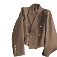 thumbnail image 4 of QQAMB Blazers for Women Business Lapel Solid Color Pockets Long Sleeve Double Breasted Office Blazers Coffee M, 4 of 5