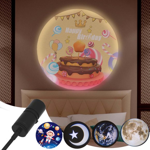 Lampe Lune USB Projecteur de Lumière Stellaire Projection Terre Astronaut Projecteur de Lumière Joyeux Anniversaire Lumières Spatiales pour Chambre Motif Galaxy 5 en 1 Fond Rotatif 360° Lampes Led