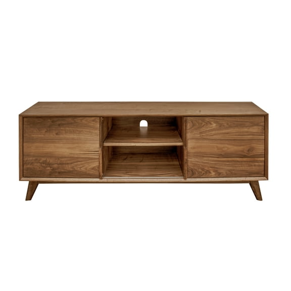 Mid-Century Modern Style 63-inch wide Media Cabinet in Walnut with Sliding Doors