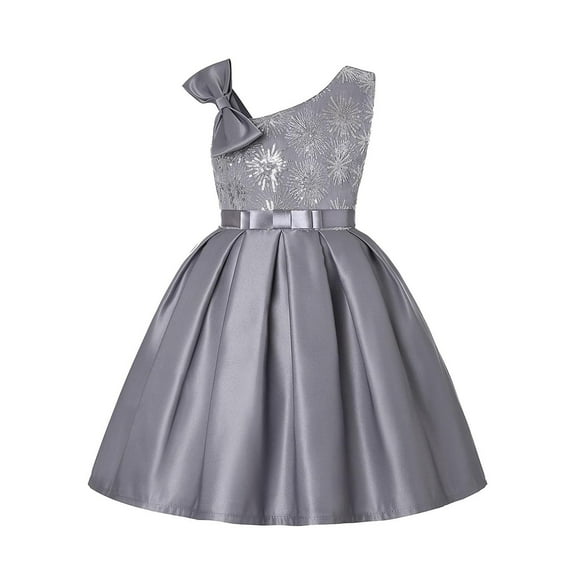 YOUSNH Toddler Kids Girls Prints Sleeveless Party Hoilday Frocks Court Style Bowknot Dress Princess Clothes Girls Dresses Grey 7-8 Years