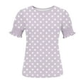 thumbnail image 3 of Women's Spring Summer Clothing Fashion Polkas Printed Base T-Shirts Pleated Sleeves Short Sleeves Round Neck Blouses Top, 3 of 6