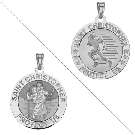 Football - Saint Christopher Doubledside Sports Religious Medal 3/4 Inch Sterling Silver