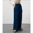 thumbnail image 5 of Women'S Wide Leg Ribbed Knit Pants Drawstring Waist Low Rise Casual Long Trousers Navy Blue XXXL, 5 of 9