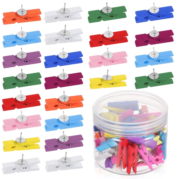 50 chinchetas para tablones de anuncios, chinchetas para tableros de corcho con pinzas de madera para exhibiciones en tablones de anuncios
