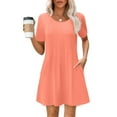 thumbnail image 2 of Meichang Tshirt Dresses for Women Casual Short Sleeve Crew Neck Pleated Front Mini Dress Summer Solid Loose Fit T Shirt Dresses with Pockets, 2 of 10