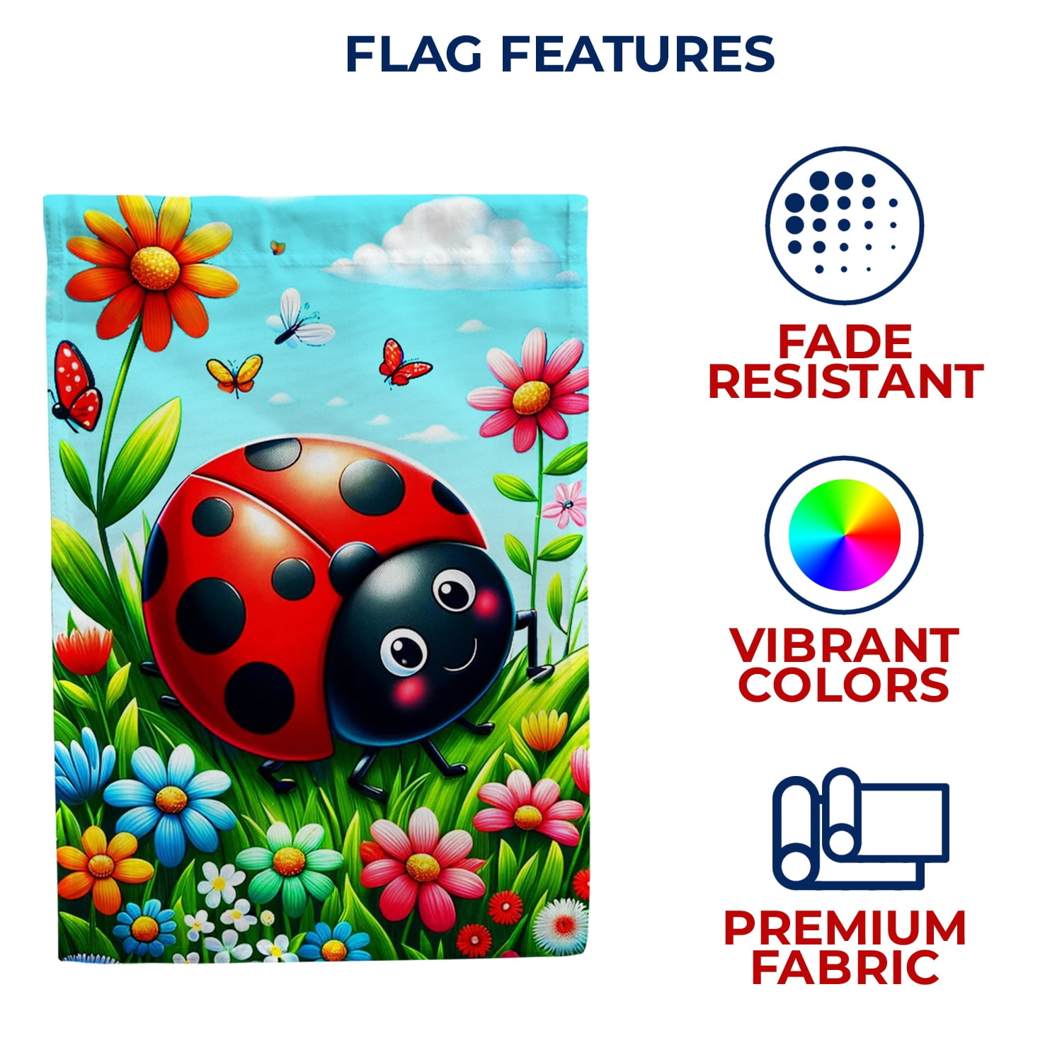 America Forever Ladybug Butterfly House Flag 28 x 40 inch Double Sided Cute Ladybug Wildflower Butterfly Spring Summer Seasonal Outdoor Yard Decorative Flag