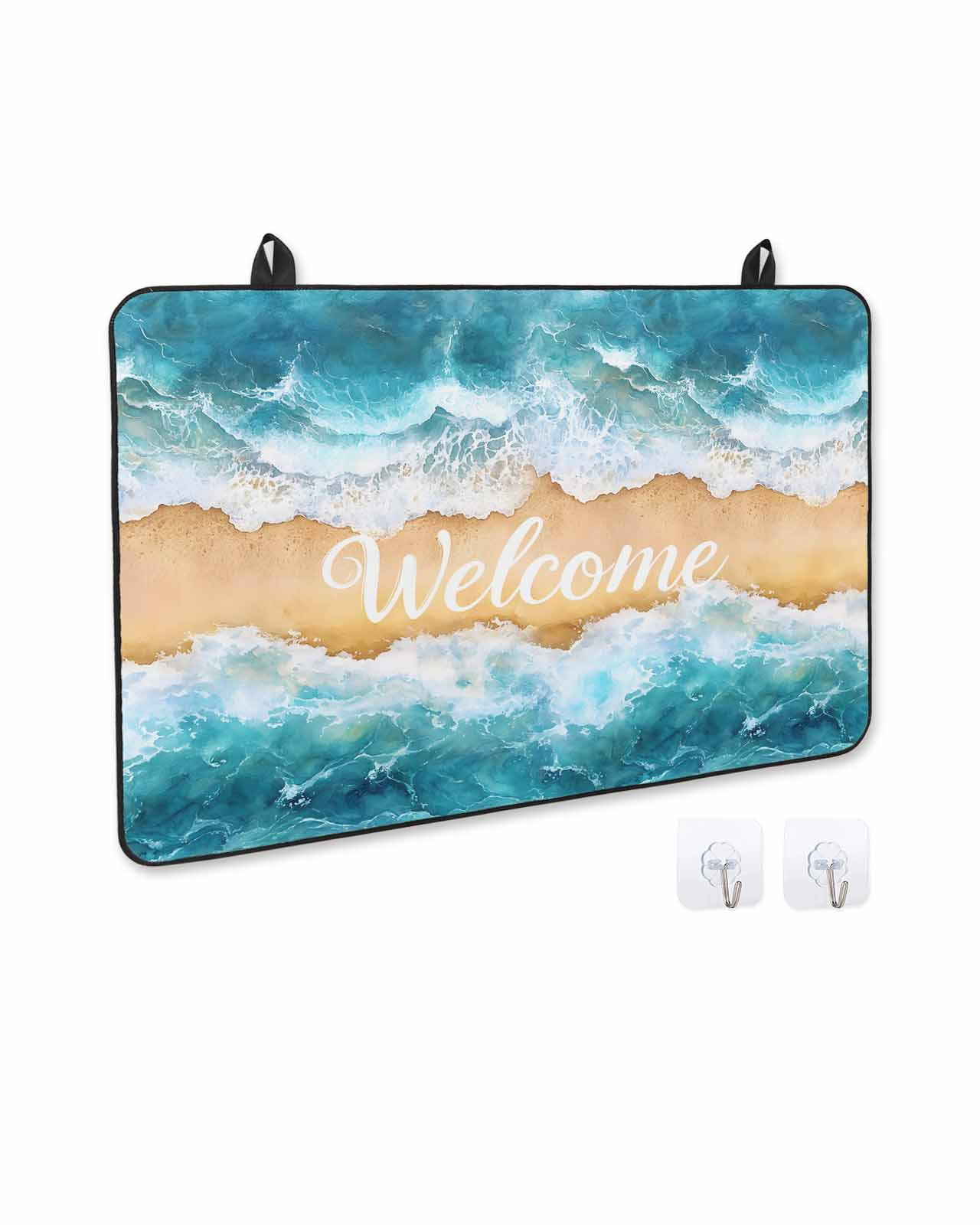 nqOlkjepod Large Induction Cooktop Protector Mat 24"x21", Coastal Beach Stove Top Covers for Electric Stove, Modern Text Summer Ocean Wave Decorative Stove Burner Cover Mats, Glass Top Stove Cover