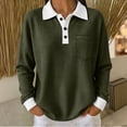 thumbnail image 2 of Dpjklzsn Women's Contrast Waffle Polo Top, Long Sleeve Button Pullover with Chest Pocket for Fall Winter Casual Wear, 2 of 9