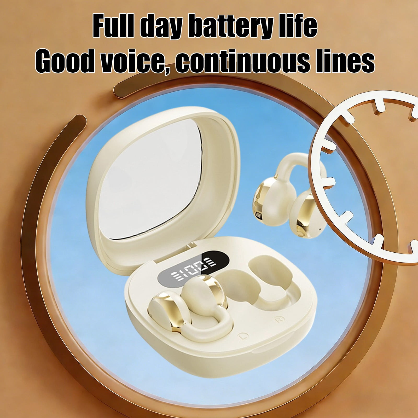 Aufmer 1 Pcs Open Ear Clip On Headphones with Digital Display, High Definition Sound Quality with Long Battery Life, Comfortable Wearing Earphones for Music and Calls Gift