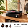 thumbnail image 3 of THINKYA RP-T01 Vinyl Record Player, BluetoothTurntable, Built-in Stereo Speakers, 3-Speed Belt-Drive Record Player with Auto-Stop, RCA Output, Retro Brown Vinyl Player for Beginners & Gift, 3 of 12