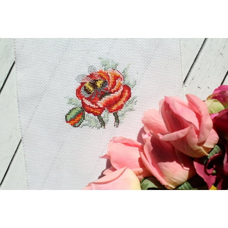 UPC: 4627167306026 | Cross Stitch Kit Poppy and Bumblebee SM-616 Needlework By MP Studia Red Flowers Easy Nature Small