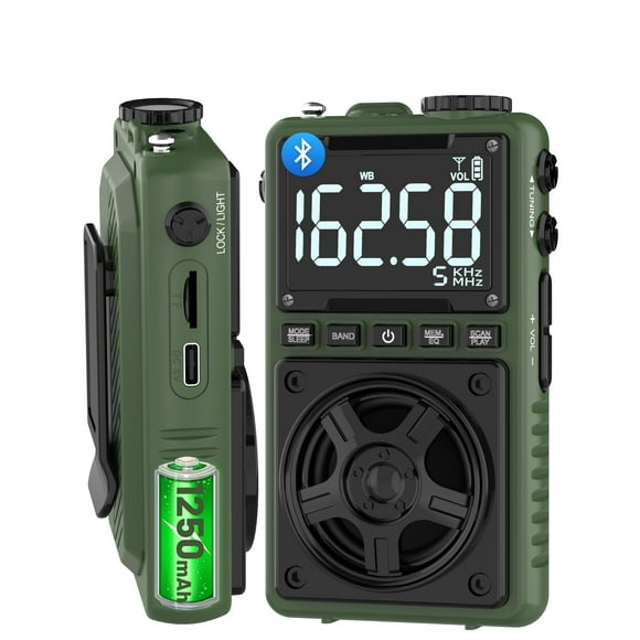 Bluetooth AM FM Shortwave Radio with NOAA Weather Alert,1250mAh Rechargeable Portable Pocket Radio with Best Reception,5W Big Speaker, Digital Tuner and Earphone,Support