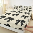 thumbnail image 3 of Feelyou Kawaii Bowknot Child Queen Sheet Sets, Dreamy Princess Style Flat Sheet, Girly Black Ribbon Queen Fitted Sheet, Super Cozy Room Decor, 4-Piece, 3 of 7