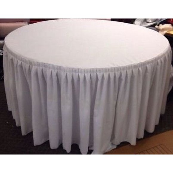 60 inch Round Table Skirt Double Pleated Table Cover Polyester with Top Topper White