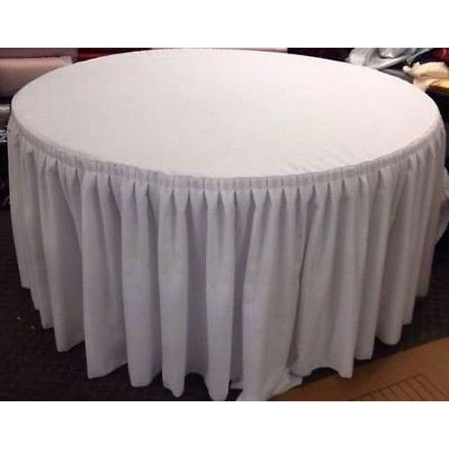 60 inch Round Table Skirt Double Pleated Table Cover Polyester with Top Topper White