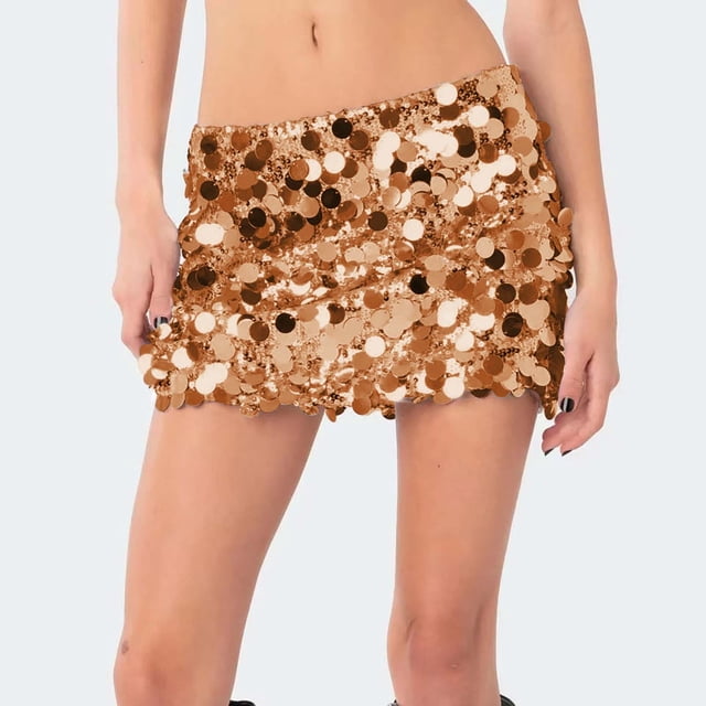 GZWYHT Jupes pour Femmes, Mini Jupe à Sequins Taille Haute Ajustée Décontractée Jupe Courte à Sequins, Jupes d'Été, Robe Dorée, Jupes Taille Haute L