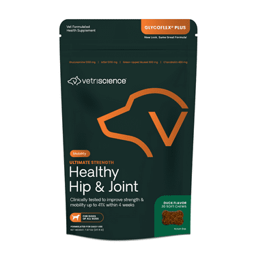 VetriScience Ultimate Strength Healthy Hip & Joint Care Supplement Chew for Dogs, Duck, 30 Count Bag